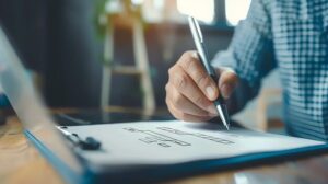 devenir partenaire Momentis - closeup-person-filling-out-form-clipboard-with-pen-indoors-with-bright-daylight-filtering-showcasing-productivity-focus_39665-16153